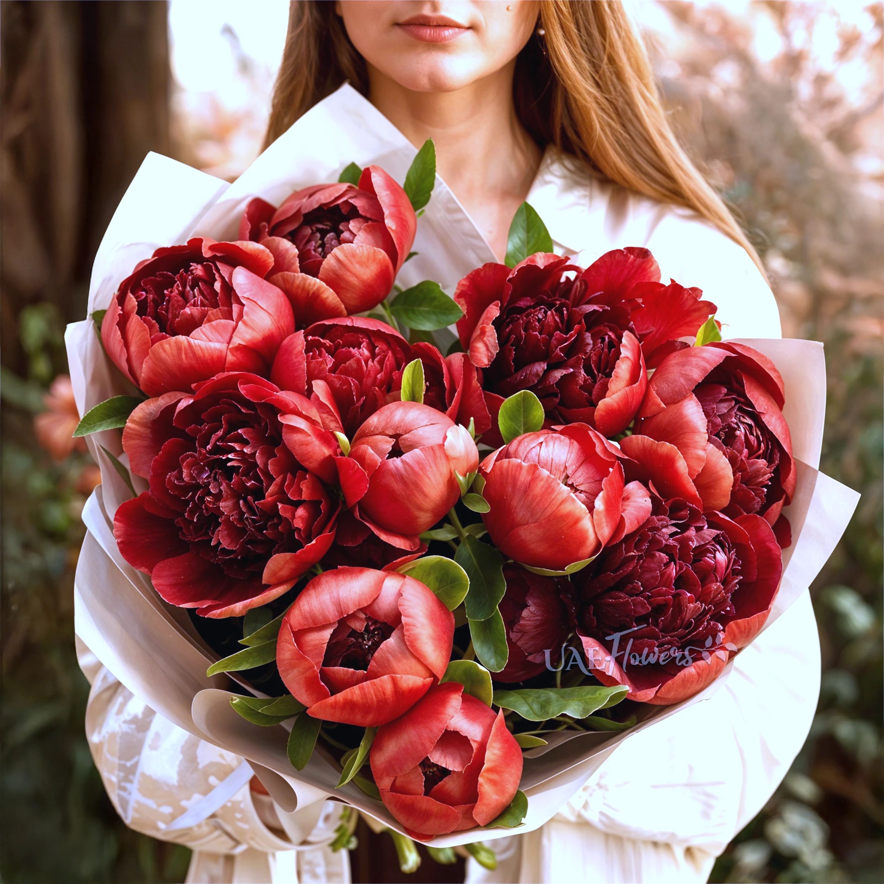 Bouquet of 10 Red Peonies