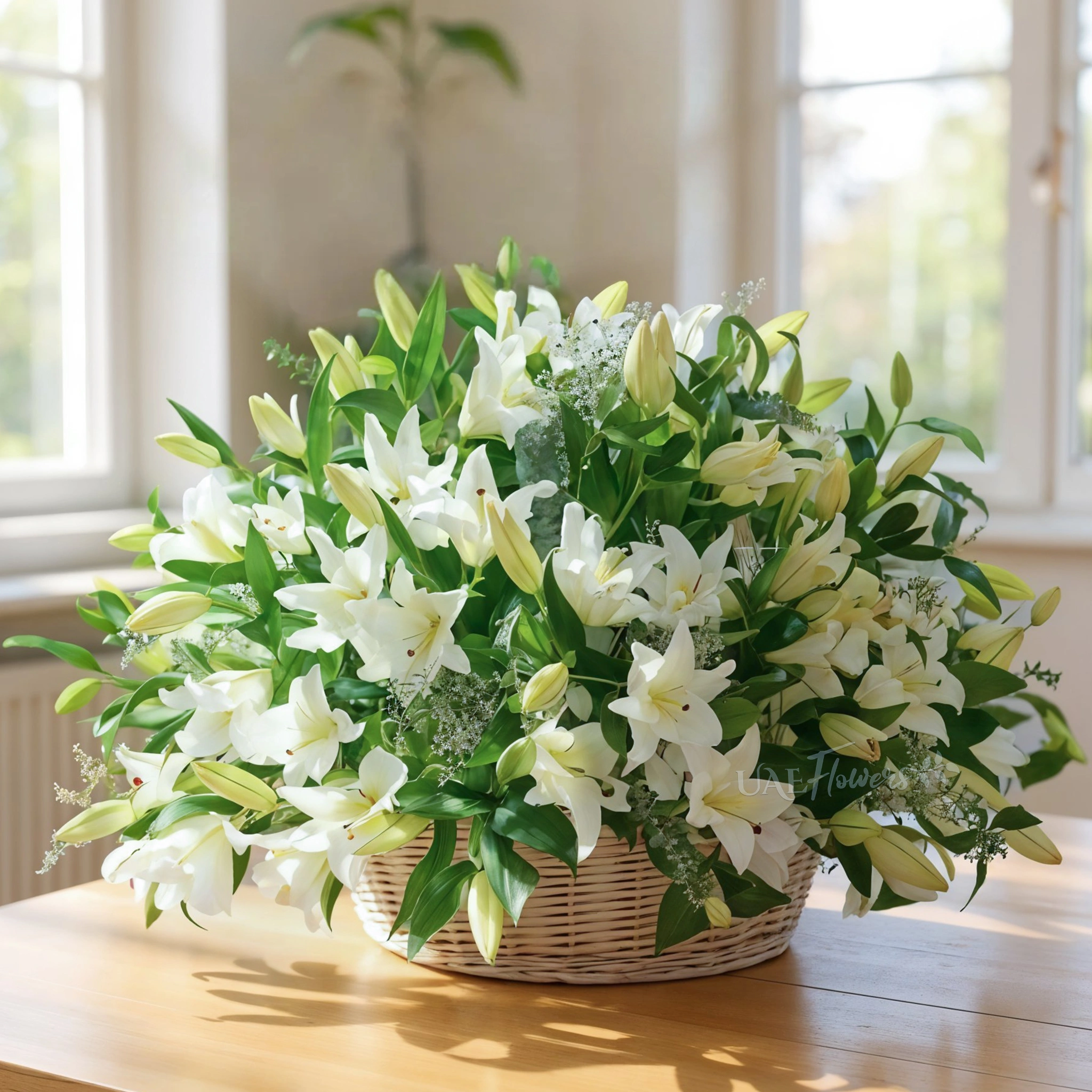 Basket of White Lilies