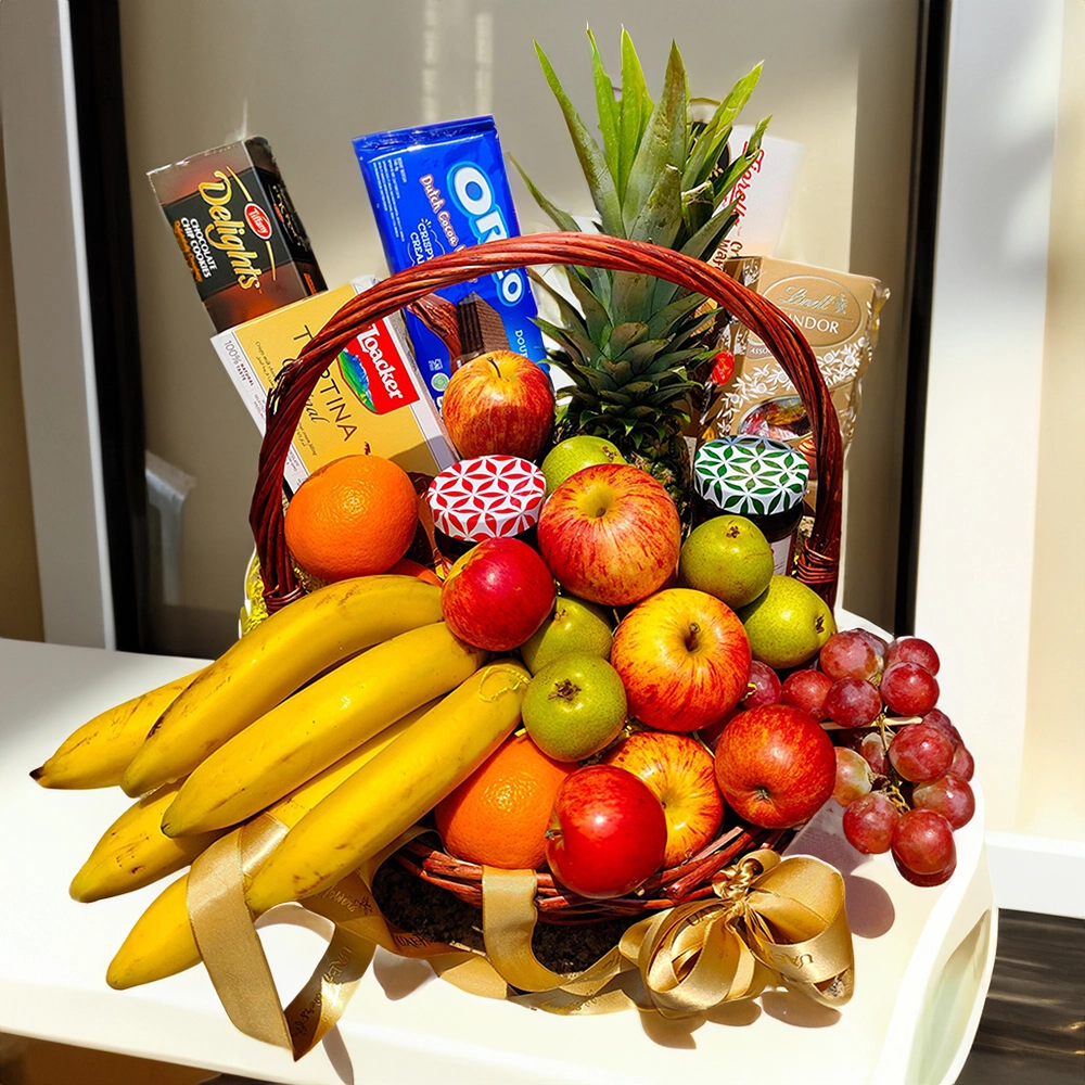 Basket of Fruits, Biscuits, Chocolates & Crackers
