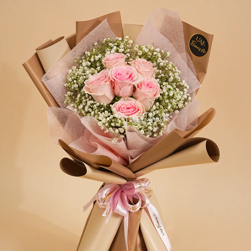 Bouquet of 6 stems of Pink roses