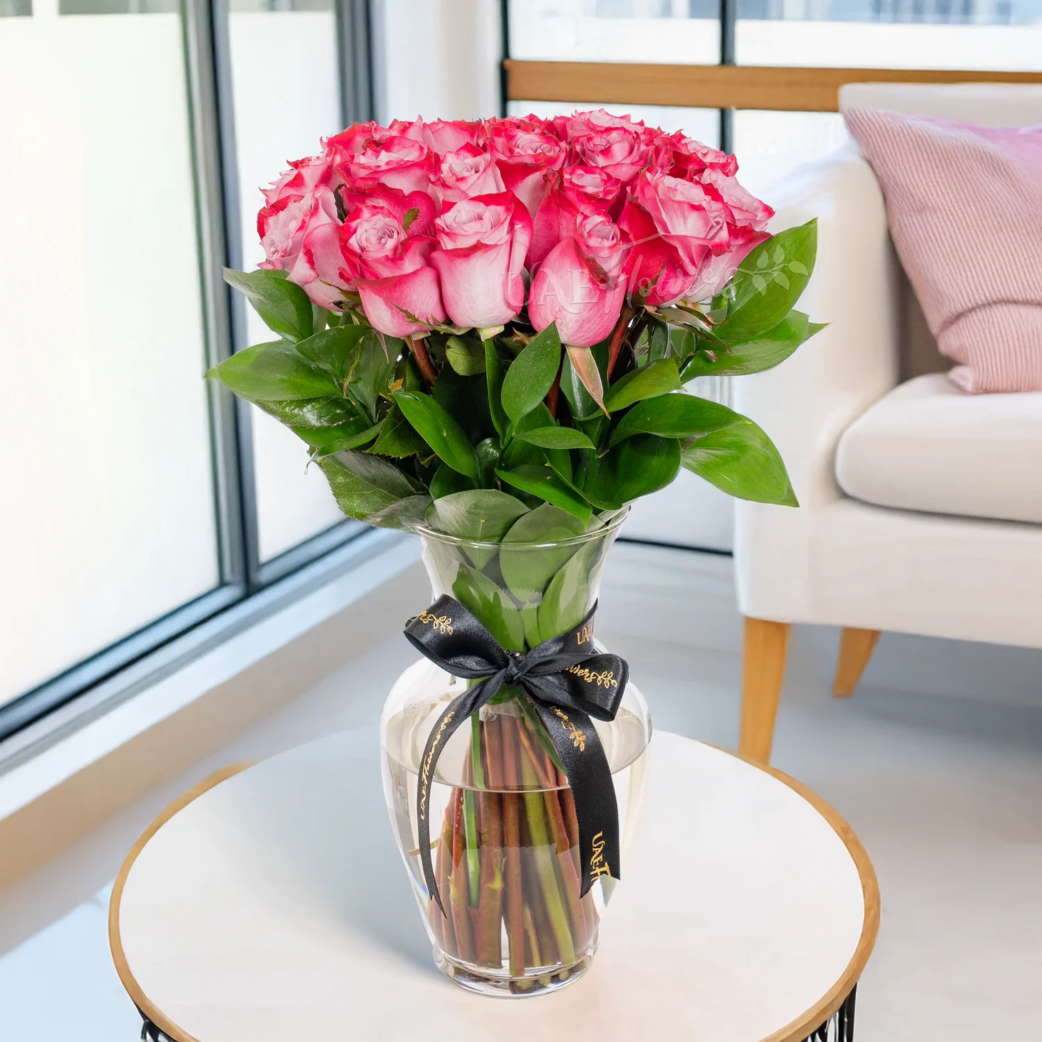 Vase arrangement of 20 purple roses