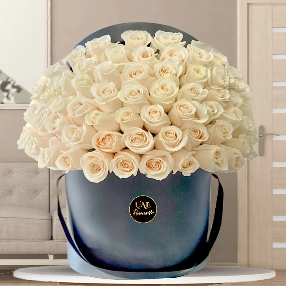 Box arrangement of 40 White Roses