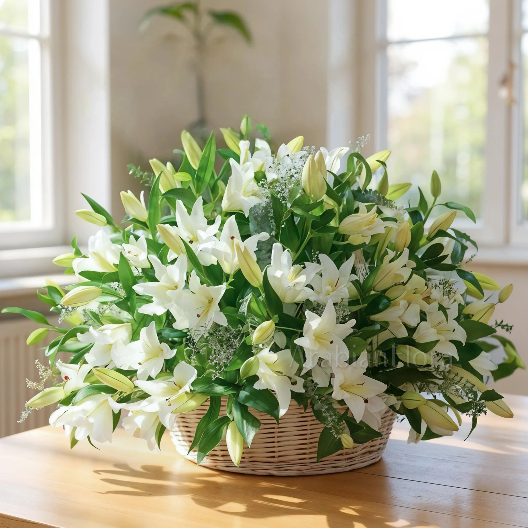 Basket of White Lilies