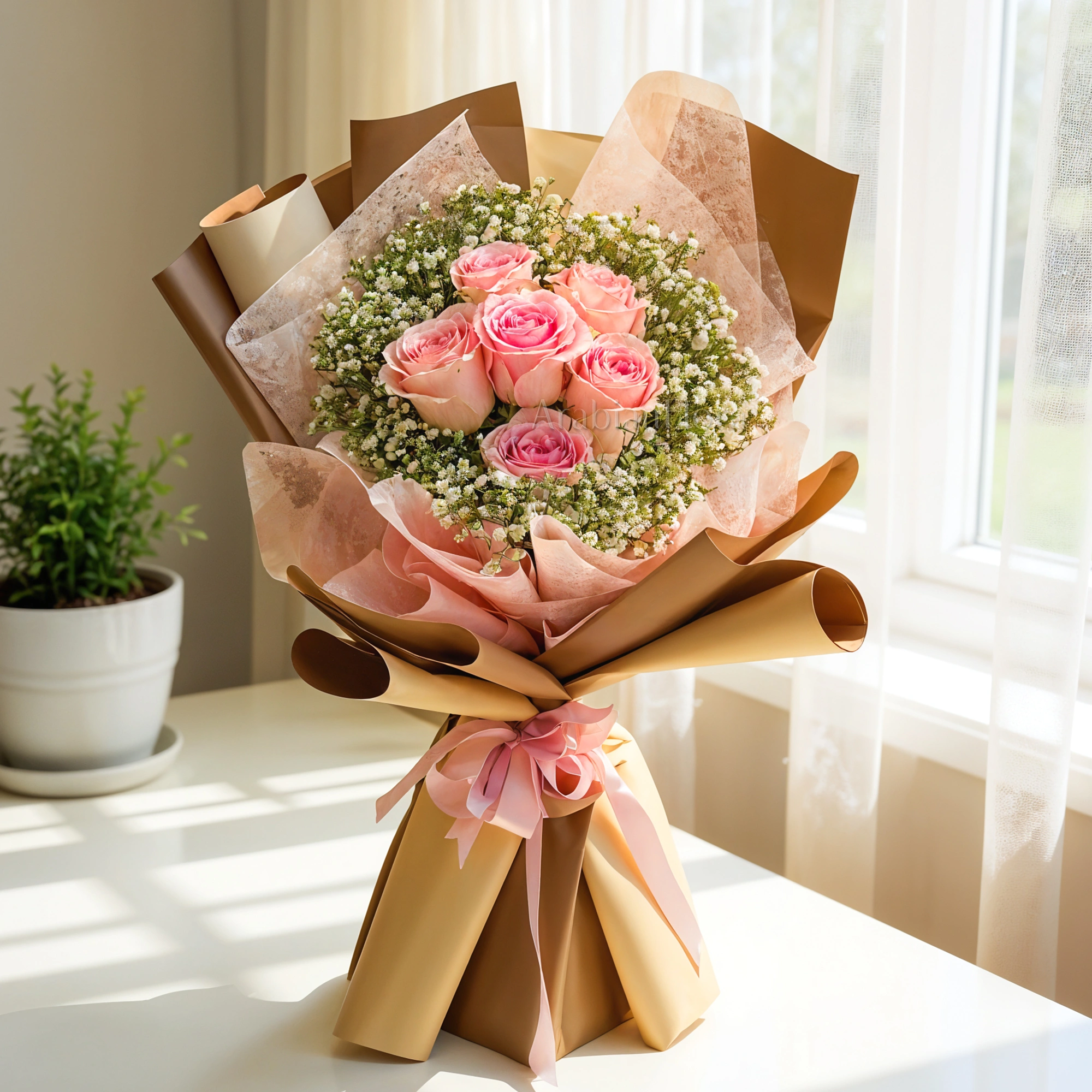 Bouquet of 6 stems of Pink roses
