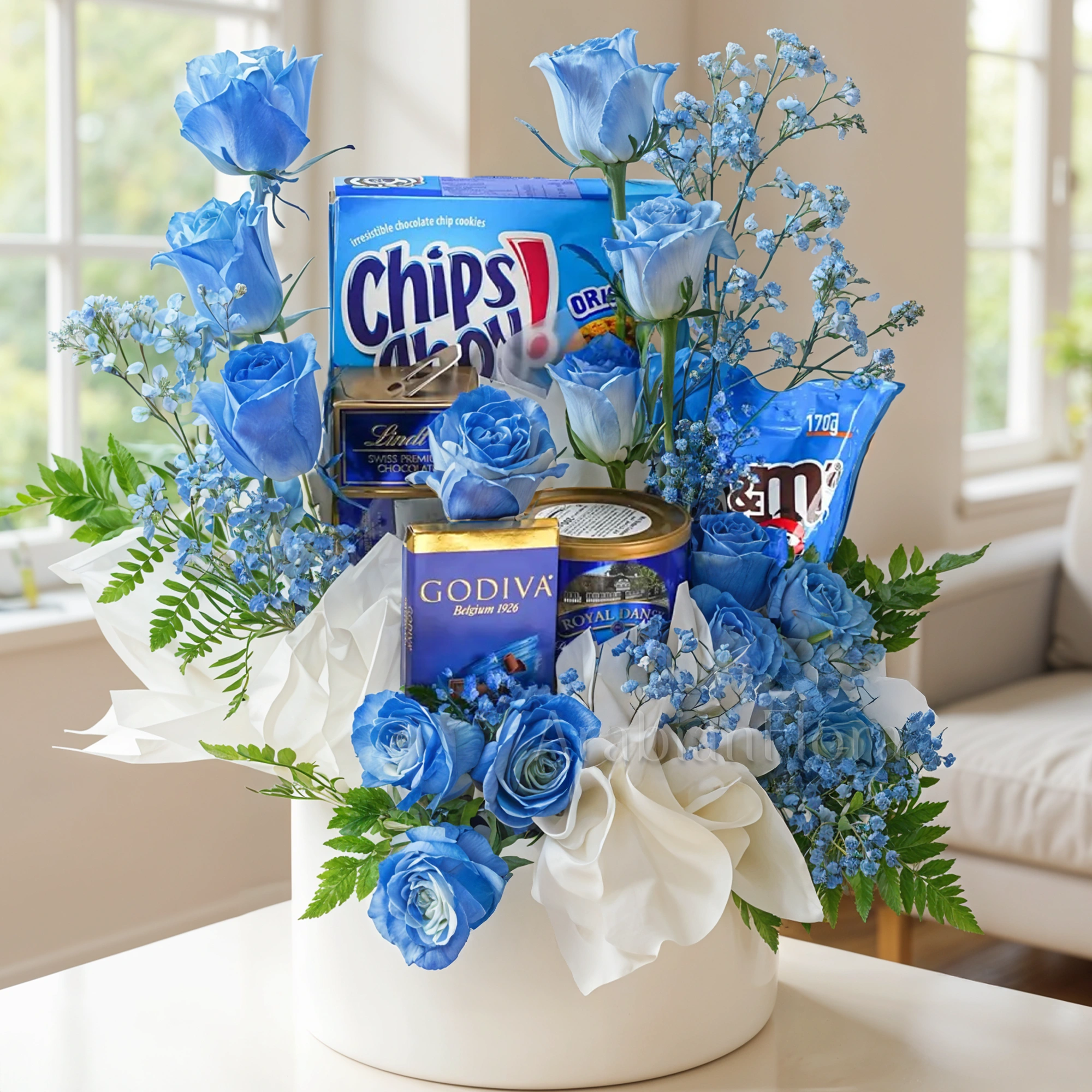 Chocolate & Cookie Delight with Blue Roses