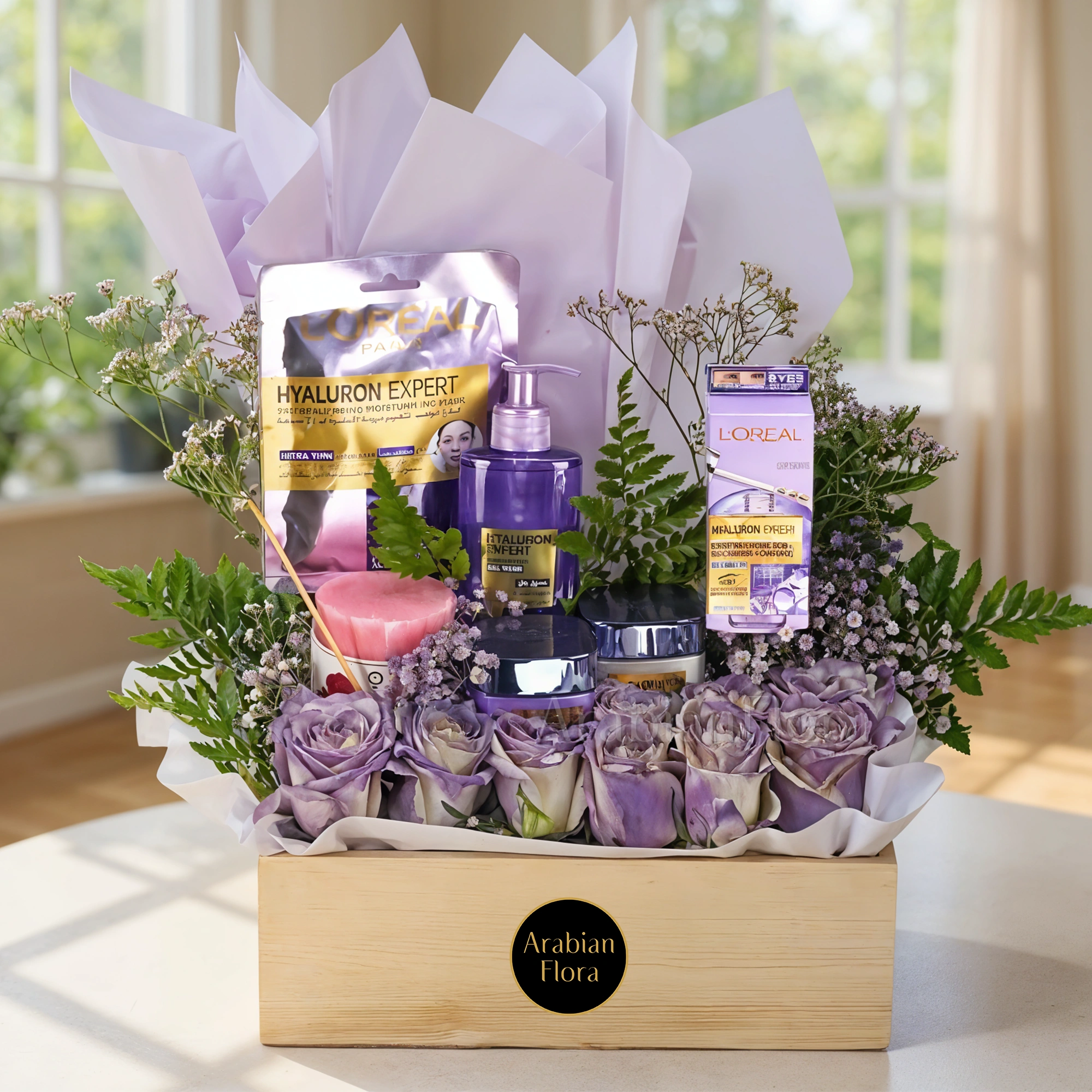 Face Care & Roses Gift in Wooden Tray