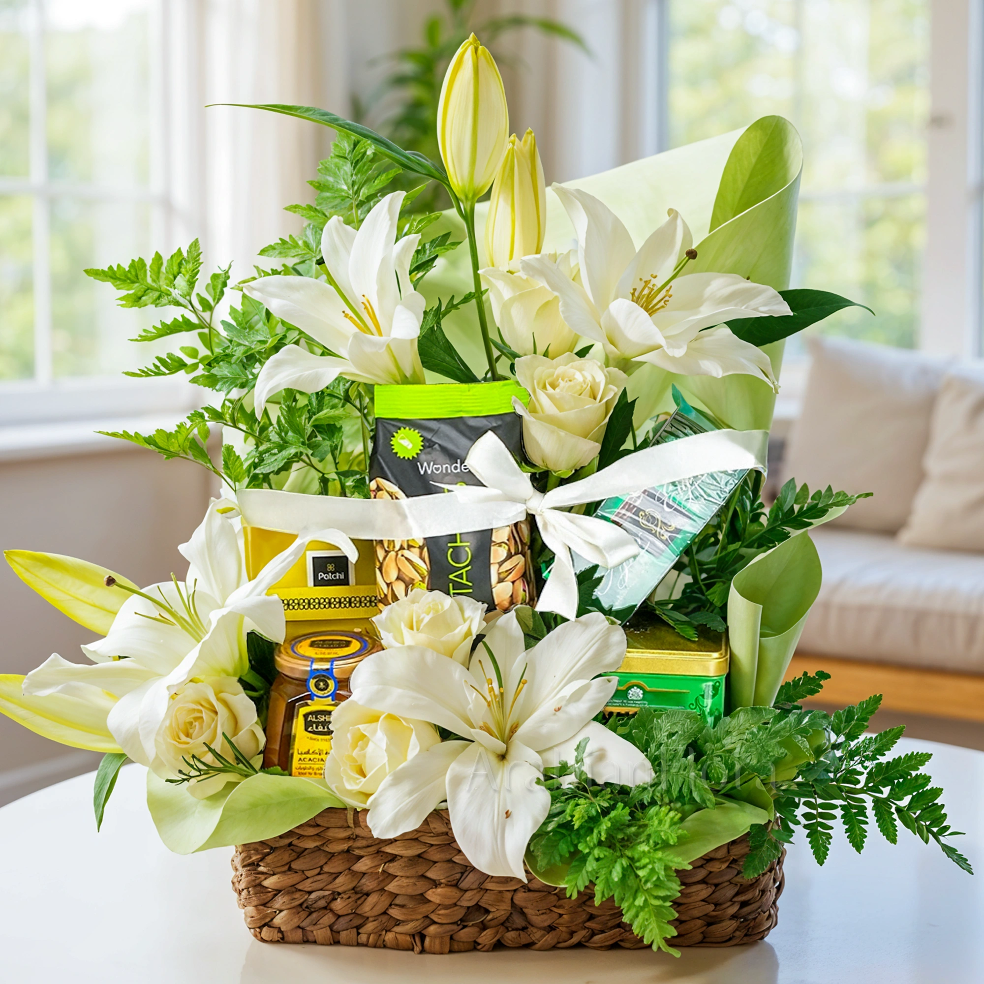 Floral Arrangement with Exotic Treats