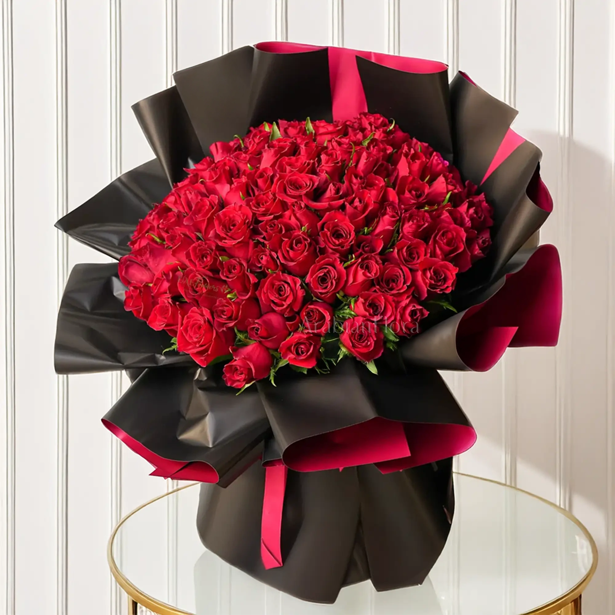 Bouquet of 75 stems of red roses in nice wrapping paper