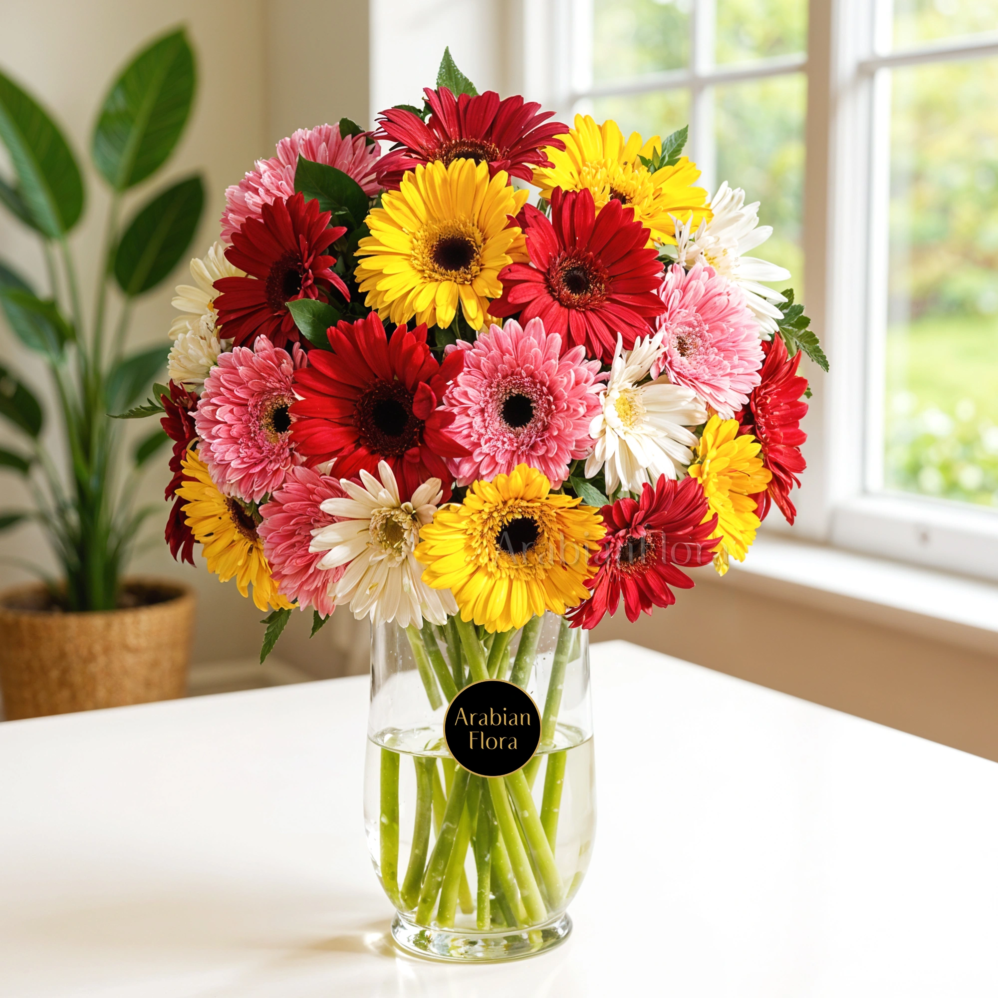 Mixed color gerberas in vase