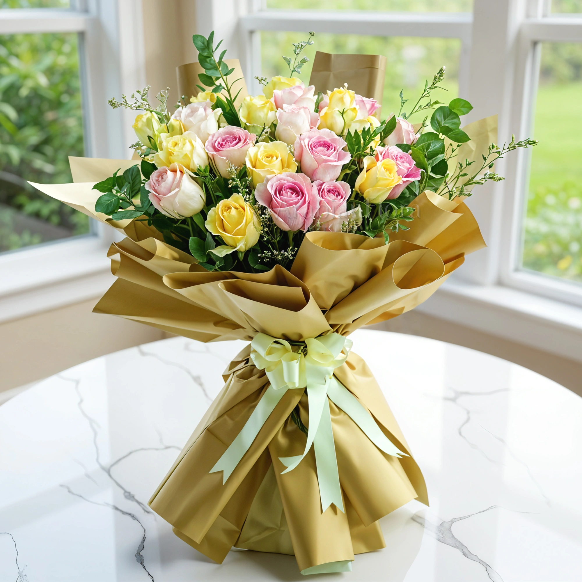 peach roses, pink roses, Bouquet