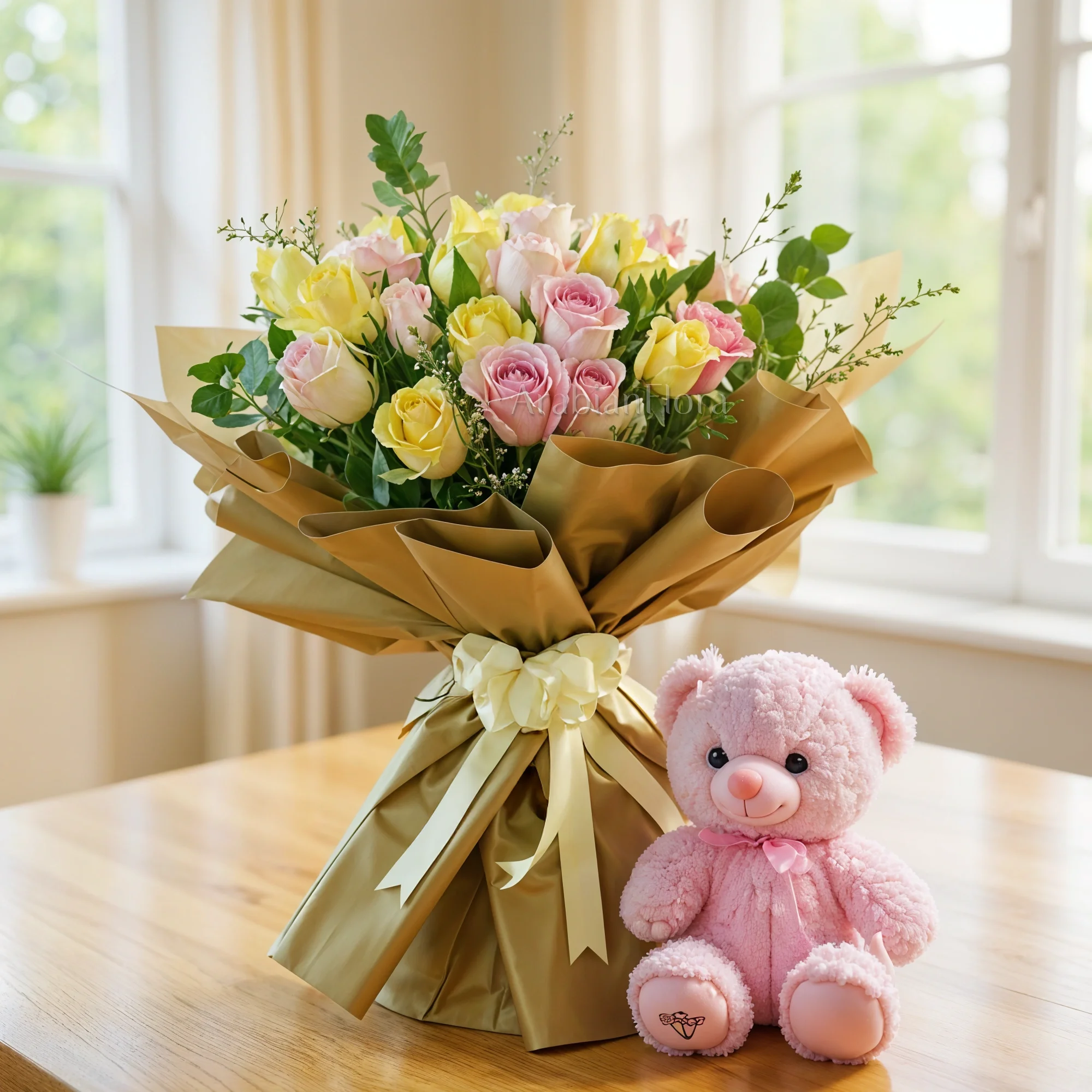 Bouquet of 20 Mixed Roses with small teddy bear