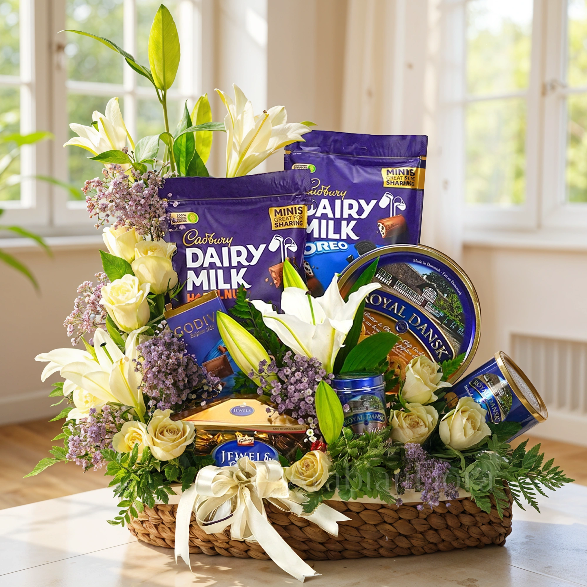 Sweet Treats & White Roses Hamper