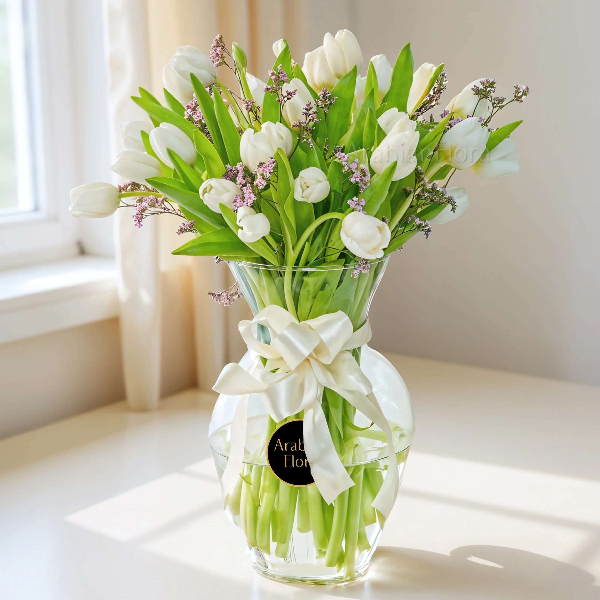 20 White Tulips in a vase