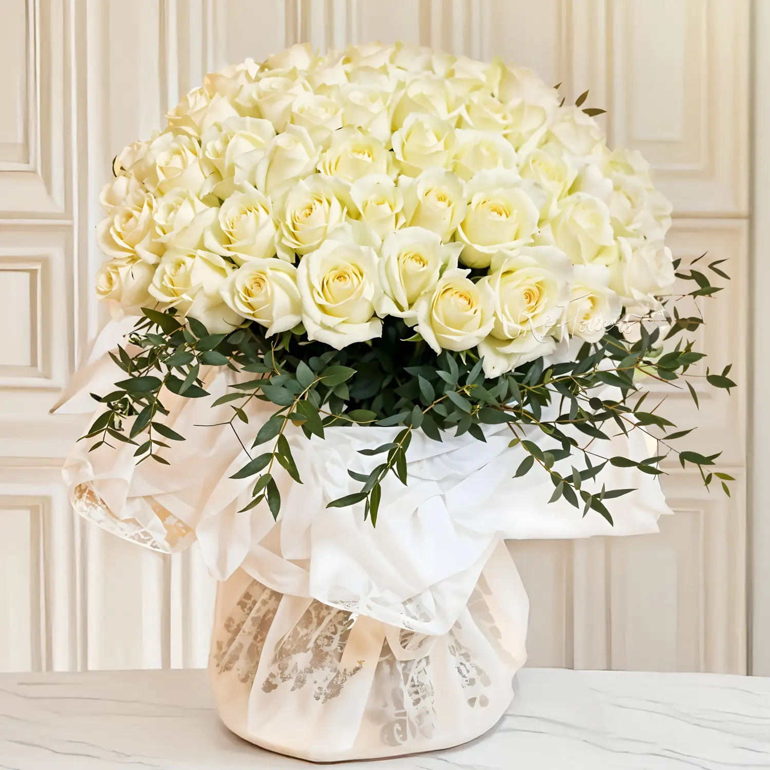 Bouquet of 40 White Roses with nice wrapping