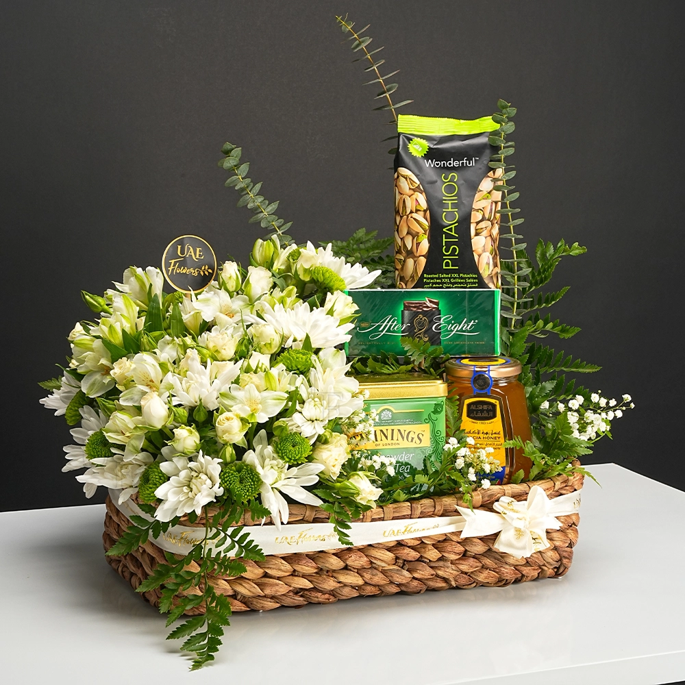 Gift Basket with Treats & Flowers