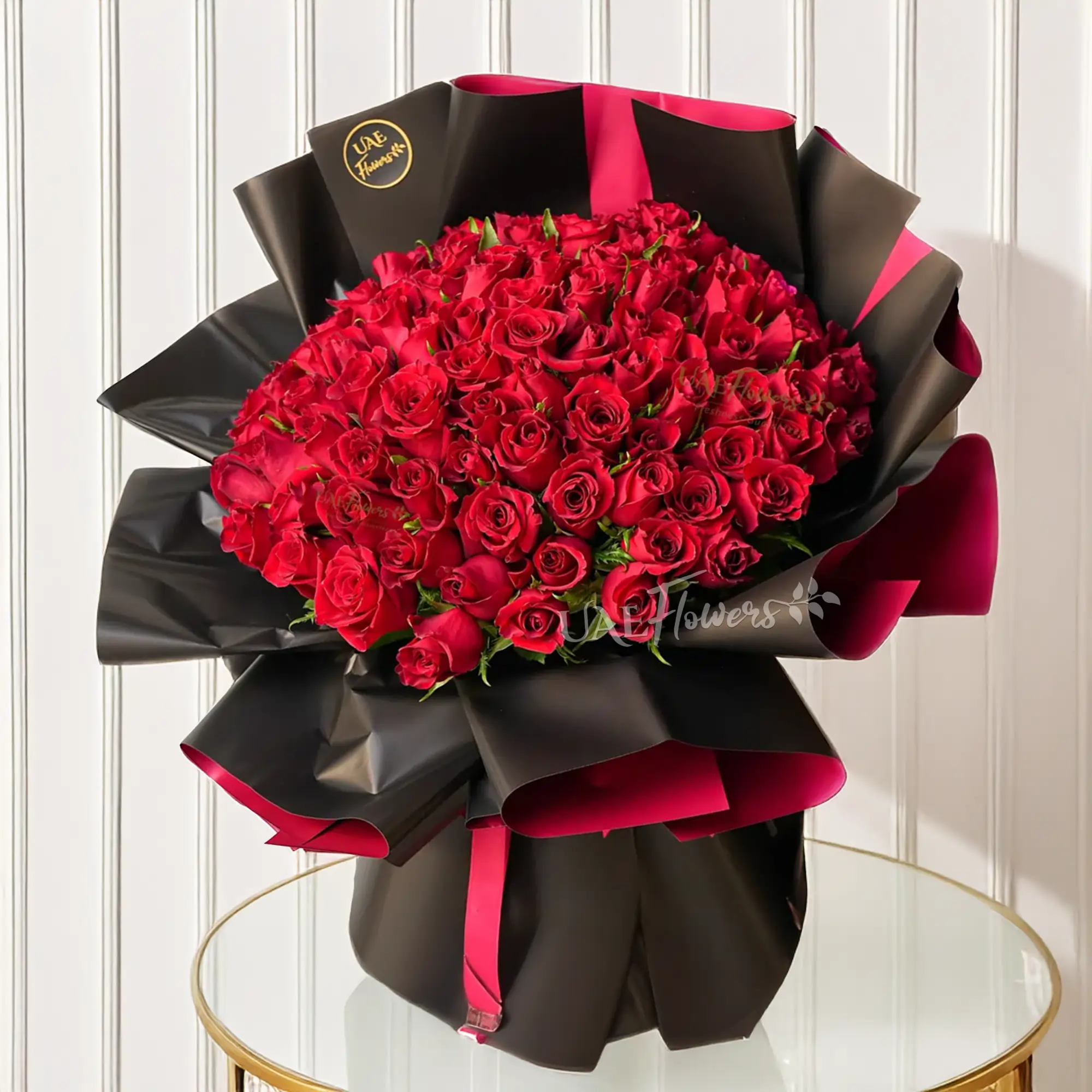 Bouquet of 75 stems of red roses in nice wrapping paper