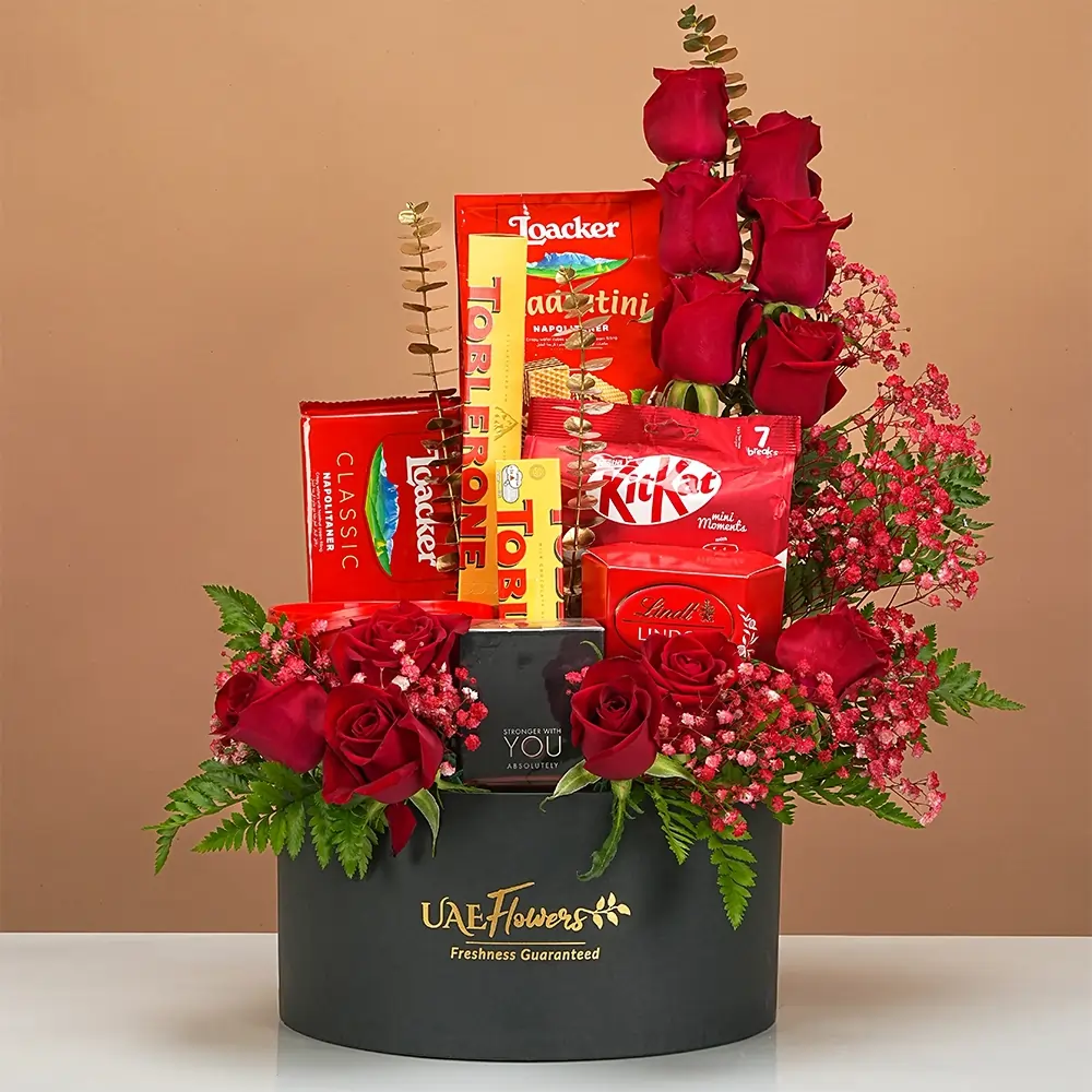 Flowers with Chocolates & Perfume in Box