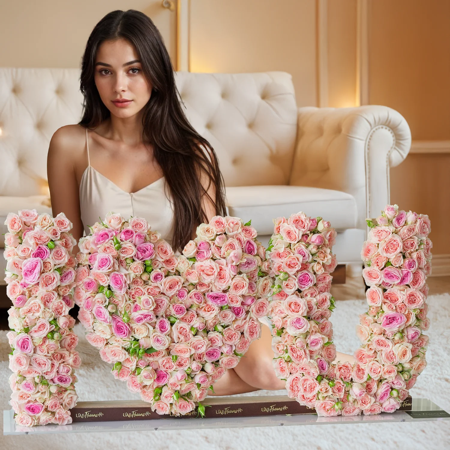 Pink Spray Roses (350-400 buds) in an I Love You Shape Arrangement.
