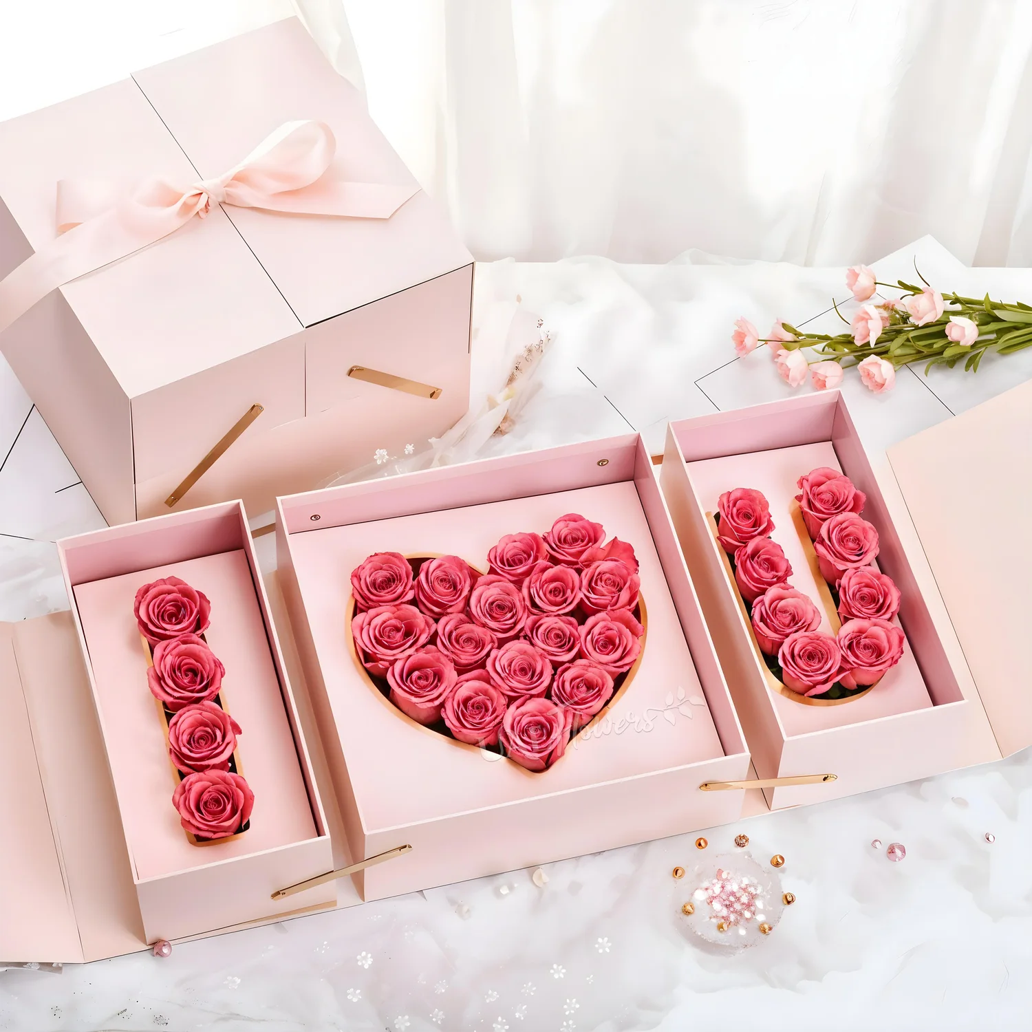 I Love You Flowers in Pink Box — Exotic Varieties