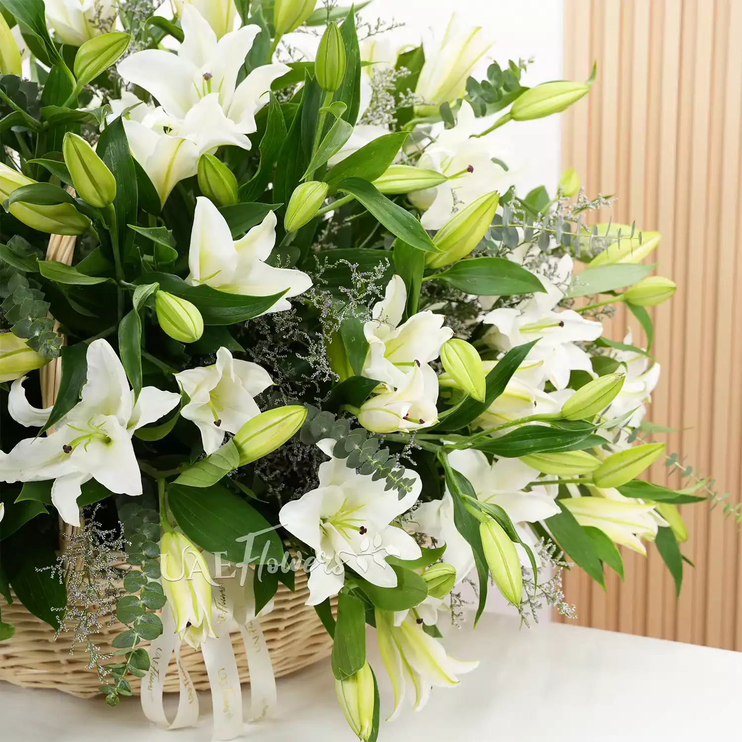 Basket of White Lilies